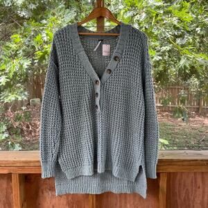 Free People Whistle Thermal Henley Sweater Heather Green Size S. NEW